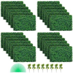 Artificial Boxwood Panel UV 24pcs Boxwood Hedge Wall Panels Artificial Grass Backdrop Wall 24" X 16" 4 cm Green Grass Wall