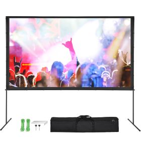 Projector Screen with Stand, 120 inch 16:9 4K 1080 HD Outdoor Movie Screen with Stand, Wrinkle-Free Projection Screen with Bar Feet and Carry Bag