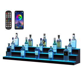 LED Lighted Liquor Bottle Display, 3 Tiers 60 Inch Commercial Illuminated Home Bar Shelf, 3 Steps Whiskey Rack Stand