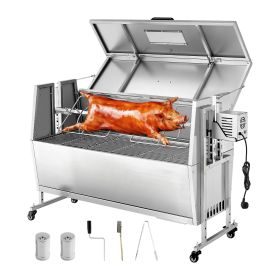 Rotisserie Grill, 38W BBQ Outdoor Pig & Lamb Spit Roaster, Charcoal Spit Roaster with 132 LBS Capacity, Wheels & 4-Level Height, Stainless Steel Rotis