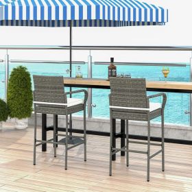Patio Wicker Barstools with Armrests and Soft Cushions for Porch Backyard Set of 2