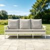 HIPS 3 Seater Sofa with Cushion, Wood Grain Outdoor Garden Sofa,White/Grey