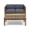 Patio Loveseat and Coffee Table Set, Patio Furniture Set with Cushion, Acacia Wood Frame Conversation Set for Garden, Backyard, Porch and Poolside, Mi