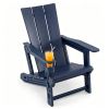 Blue Weatherproof HDPE Outdoor Adirondack Chair, 330LBS Capacity Ergonomic Patio Lounge Chair with Built-in Cup Holder