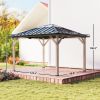 10' x 12' Hardtop Gazebo with Galvanized Steel Roof, UPF50+ Wood Permanent Pavilion with Clear Roof Top, Light Walnut