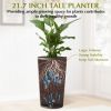 2 Pack Tall 21.7 in Planters for Outdoor Plants Modern Tall Square Planter Box Indoor Outdoor Porch Patio Flower Pot Modern Big Tapered Matte Tree Flo