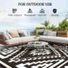 Reversible Outdoor Rug, Waterproof Plastic Straw with Carry Bag, 9' x 18', Black & White Square Patchwork