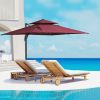 10x10ft Cantilever Umbrella: 360° Rotating Wine Red Double-Top Aluminum Shade