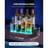 LED Lighted Liquor Bottle Display, 2-Tier 16 Inch Whiskey Rack, Supports USB, Illuminated Home Bar Shelf with RF Remote & App Control, 7 Static Colors