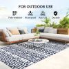 Reversible Outdoor Rug, Waterproof Plastic Straw with Carry Bag, 6' x 9', Blue & White Geometric