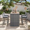 GO 5-pieces Outdoor Patio Wicker Bar Set, Bar Height Chairs With Non-Slip Feet And Fixed Rope, Removable Cushion