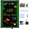 LED Message Writing Board, 24"x16" Illuminated Erasable Lighted Chalkboard, Neon Effect Menu Sign Board