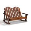 Outdoor 2 Person Kid Adirondack Rocking Chair Backrest Armrest Solid Wood Coffee for up 220lbs for outdoor places, such as backyard, poolside