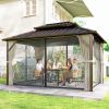 10' x 14' Hardtop Gazebo with Double Galvanized Steel Roof Canopy, Aluminum Frame Permanent Gazebo, Brown