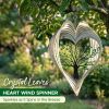 Silver Heart Wind Spinner for Yard and Garden with Crystals, Hanging Outdoor Decor, Yard Art, Porch and Patio Decorations, Metal Wind Spinners Outdoor