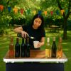 Portable Folding Bar Table with Shelf, Tradeshow Podium Table with Black Skirt and Carrying Bag, for Indoor Outdoor Party Picnic Exhibition