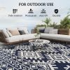 Reversible Outdoor Rug, Waterproof Plastic Straw with Carry Bag, 9' x 12', Blue & White Rhombus Border