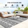 Reversible Outdoor Rug, Waterproof Plastic Straw with Carry Bag, 6' x 9', Black & White Geometric Wall