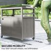 Outdoor Grill Cart w/ Stainless Steel Top, Solid Wood Outdoor Kitchen Island w/ Wheels, Storage Cabinets, Gray