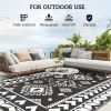 Reversible Outdoor Rug, Waterproof Plastic Straw with Carry Bag, 8' x 10', Black & White Rhombus Patchwork