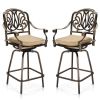 Outdoor Swivel Bar Stools Set of 2, Cast Aluminum Patio Bar Height Chairs