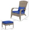 Wicker Adirondack Chair with Ottoman: Comfortable Outdoor Seating with Removable Cushions, Blue