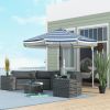 Garden Umbrella: 9ft, Blue Stripe with Tilt Crank and Ruffled Design for Deck and Pool Shade|