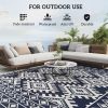 Reversible Outdoor Rug, Waterproof Plastic Straw with Carry Bag, 8' x 10', Blue & White Rhombus Border