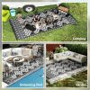 Reversible Outdoor Rug, Waterproof Plastic Straw with Carry Bag, 9' x 18', Black & White Rhombus Border