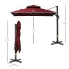 10x10ft Cantilever Umbrella: 360° Rotating Wine Red Double-Top Aluminum Shade