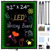 LED Message Writing Board, 32"x24" Illuminated Erasable Lighted Chalkboard, Neon Effect Menu Sign Board