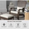 Patio Wicker Adirondack Chair with Ottoman, Cream White Cushions, High-Back & Large Seat, Outdoor Fire Pit Chair, Deck, Garden, Backyard