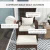 Patio Wicker Adirondack Chair with Ottoman, Cream White Cushions, High-Back & Large Seat, Outdoor Fire Pit Chair, Deck, Garden, Backyard