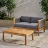 Patio Loveseat and Coffee Table Set, Patio Furniture Set with Cushion, Acacia Wood Frame Conversation Set for Garden, Backyard, Porch and Poolside, Mi