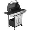 Gas Grill, 4 Burner Propane Gas Grill with Side Burner, 425 SQ.In Grilling Area, Carbon Steel Enamel Grates, Outdoor 52