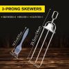 4PCS Kabob Skewers for Grilling, 14'' Stainless Steel Kebab Skewers, 3 Prong Metal Grill Skewer with Push Bar Slider