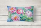 Flowers in Watercolor Throw Pillow Throw Pillow for Indoor Couch Bed Outdoor Patio Washable, Peonies 1595,12Hx16W