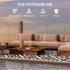 Outdoor Rug Carpet Reversible Plastic Straw Rug with LED Lights Black and White 12' x 9' for Patio