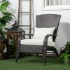 Wicker Adirondack Chair, Outdoor All-Weather Rattan Fire Pit Chair w/ Soft Cushions, Tall Curved Backrest, Cream White