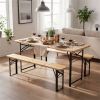 47" Foldable Picnic Table with 2 Benches, Solid Fir Wood Outdoor Dining Set with Sturdy Metal Frame for Patio Garden Backyard