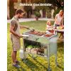 Outdoor Propane Griddle, 2 Burners (11,600 BTU Each), Commercial Stainless Steel Gas Griddle Cart with 4 Lockable Wheels, 1/3 Food Pan, Easy-Grip Side