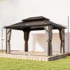 10' x 14' Hardtop Gazebo with Double Galvanized Steel Roof Canopy, Aluminum Frame Permanent Gazebo, Brown