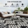 Reversible Outdoor Rug, Waterproof Plastic Straw with Carry Bag, 9' x 18', Black & White Rhombus Border