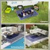 Reversible Outdoor Rug, Waterproof Plastic Straw with Carry Bag, 9' x 12', Blue & White Gourd Border