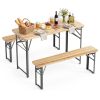 47" Foldable Picnic Table with 2 Benches, Solid Fir Wood Outdoor Dining Set with Sturdy Metal Frame for Patio Garden Backyard