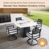 5-Piece Outdoor Pedestal Dining Set, 44" Rounded Square Sintered Stone Table with Flared Base and 4 Swivel Rockers, Sunbrella Cushions