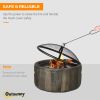 Outdoor Fire Pit with Stump Effect, 18-inch Wood-burning Brazier Fireplace with Spark Screen & Poker for Backyard Camping Bonfire, Dark Brown