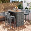 GO 5-pieces Outdoor Patio Wicker Bar Set, Bar Height Chairs With Non-Slip Feet And Fixed Rope, Removable Cushion