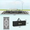 Reversible Outdoor Rug, Waterproof Plastic Straw with Carry Bag, 9' x 18', Black & White Square Patchwork