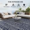 Reversible Outdoor Rug, Waterproof Plastic Straw with Carry Bag, 8' x 10', Blue & White Geometric